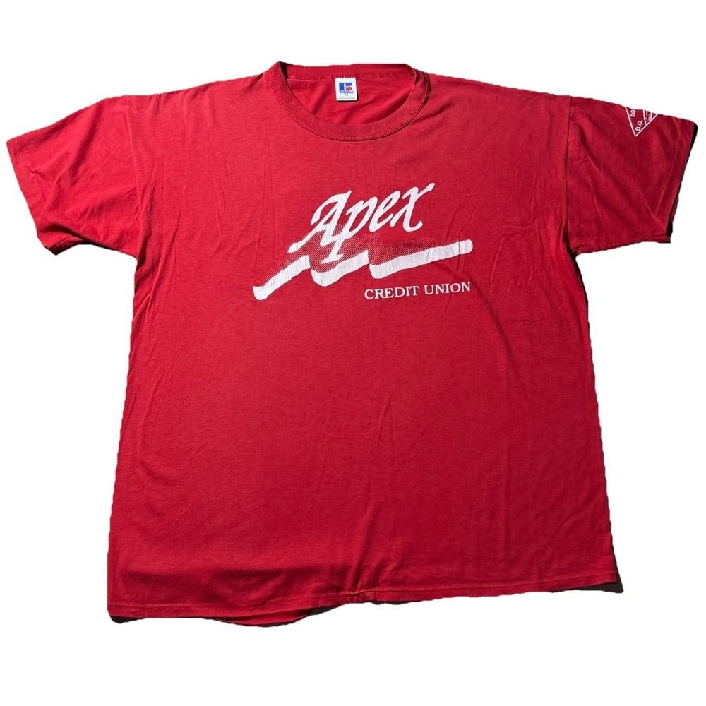 Vintage‎ Apex Credit Union Tee XL USA Made Single Stitch Red Shirt